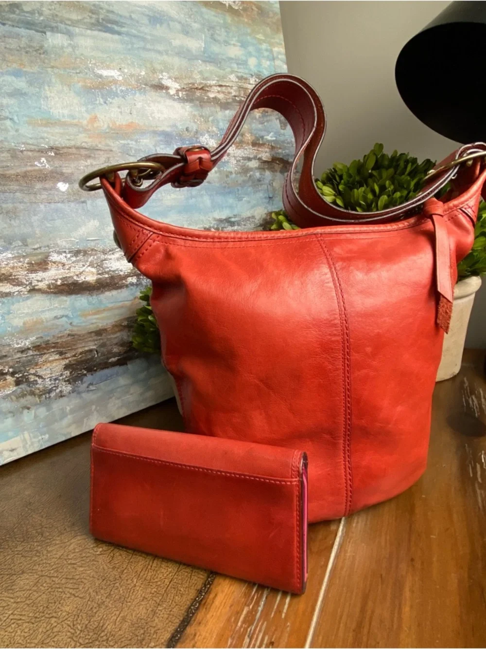 Coach Chili Red Tattersall Bleecker Bucket Bag and Waller Set Bundle Y2K - Picture 7 of 17